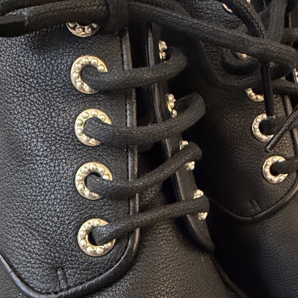 CHANEL Black Leather Lace-Up Platform Boots with Logo Cap - Picture 5 of 14